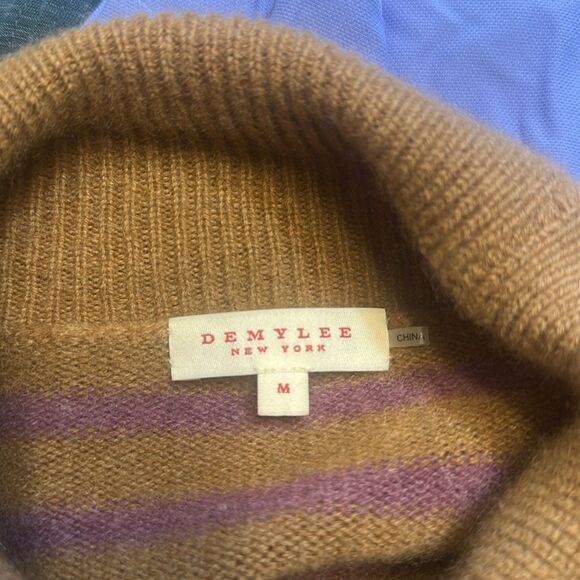 Demylee Cashmere Striped Purple and Tan Turtleneck Sweater M (6022A) - Picture 4 of 5